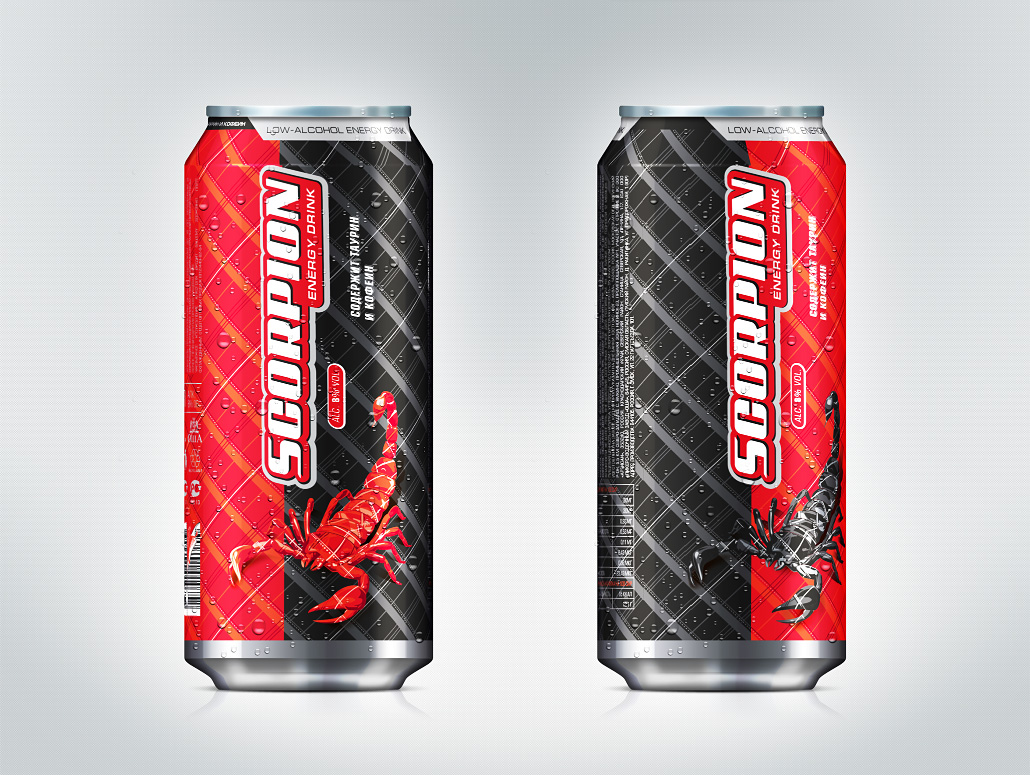 Mserge Scorpion energy drink product design.